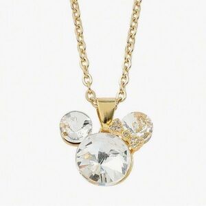 Disney Gold Crystal Mickey Mouse Pendant Necklace Sparkling Bow Jewelry Gift New